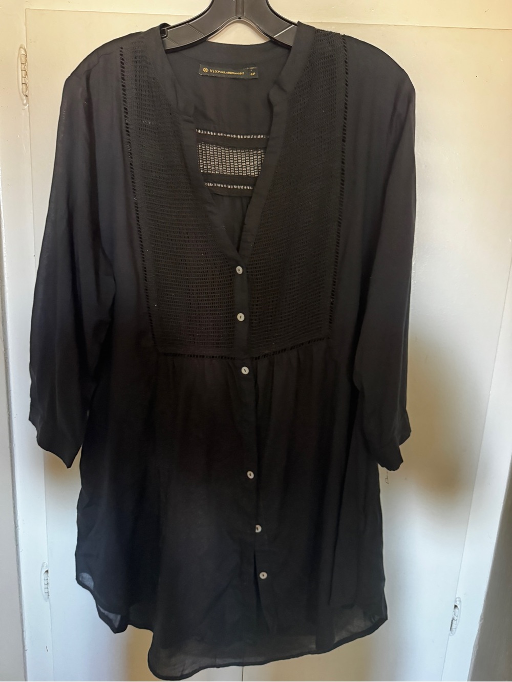 Black Sheer Button-up Swim Coverup/ Tunic by Vix Paula Hermanny